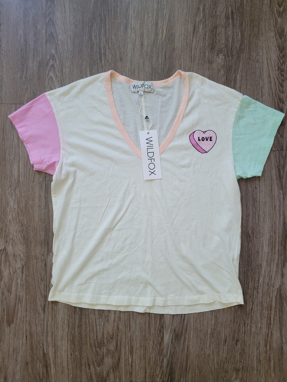 NWT Wildfox Paradise Colorblock Top Love Heart Print Cotton Lightweight L - Picture 4 of 11